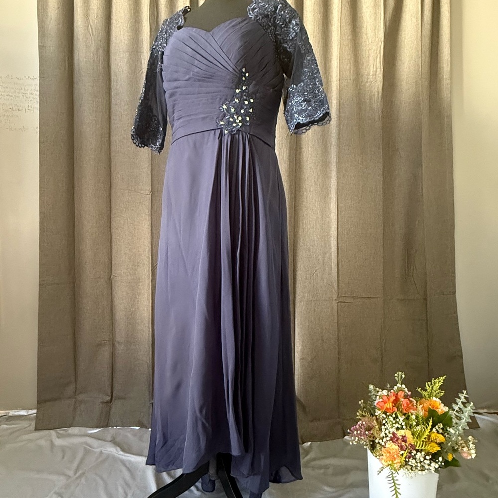 Blue Ruched Embellished Gown with Sweetheart Neckline